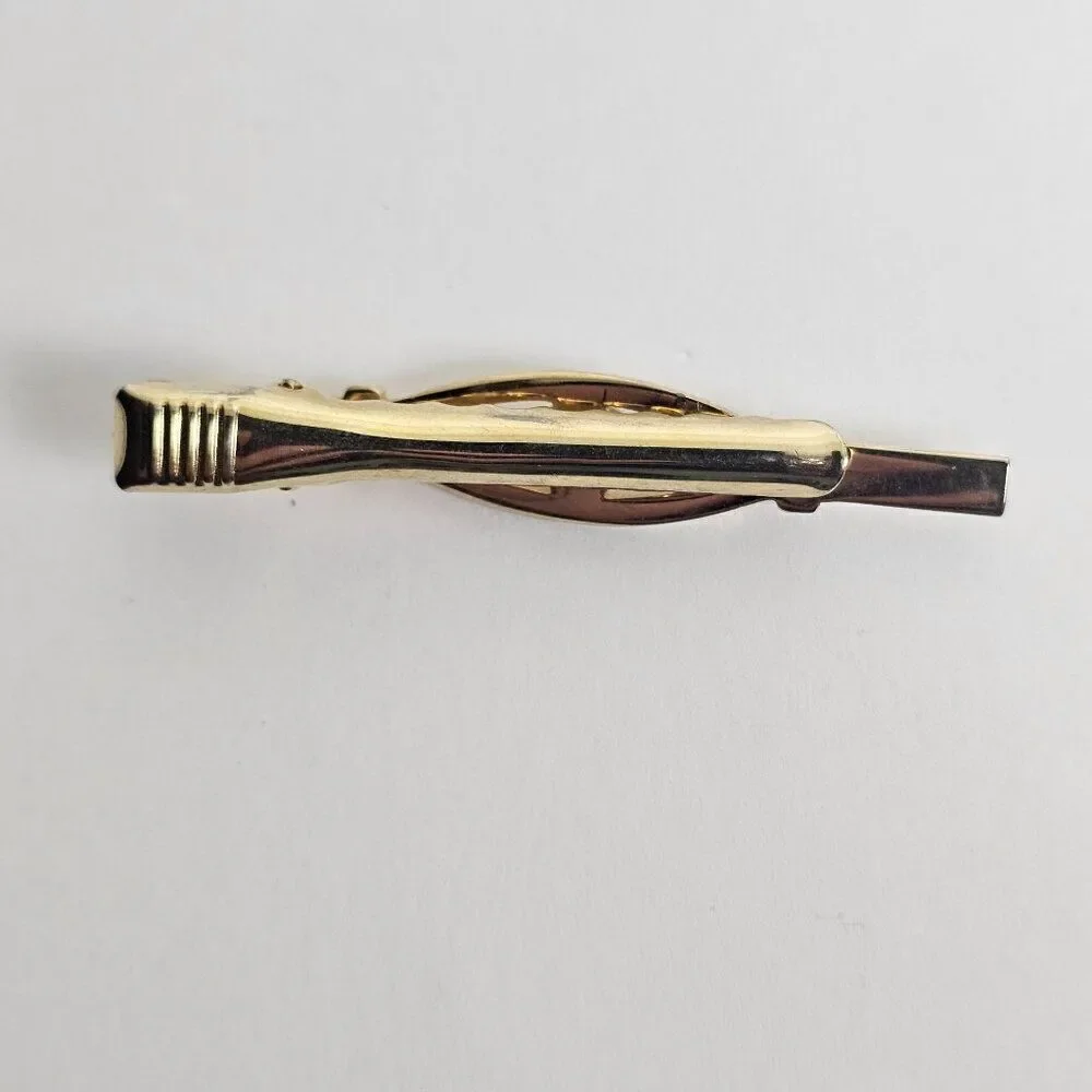 Vintage White Opalescent Glass Mother of Pearl Cabochon Gold‎ Tone Tie Bar Clip